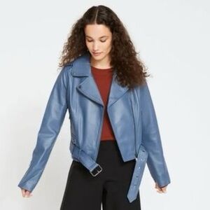 Universal Standard Leeron Leather  Moto Jacket - Steel Blue - XS 10/12 - EUC